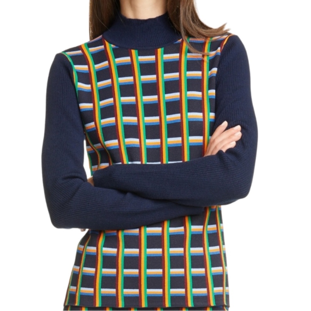 Tory Burch Sport jacquard front ribbed turtleneck‎ sweater EUC SZ XS